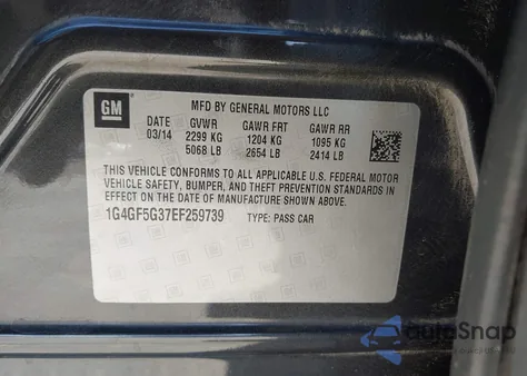 2014 Buick Lacrosse Premium Ii Group из США, поврежденный, VIN 1G4GF5G37EF259739